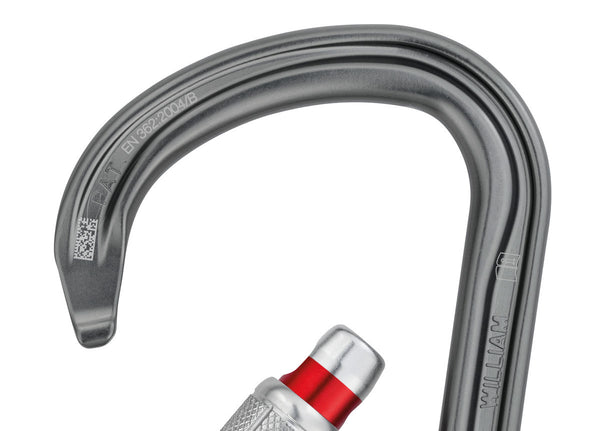 Petzl WILLIAM – Leichtgewichtiger, großer asymmetrischer Karabiner aus Aluminium mit Keylock-System und verschiedenen Verriegelungssystemen, ideal für das Verbinden mehrerer Elemente in der Höhenarbeit.