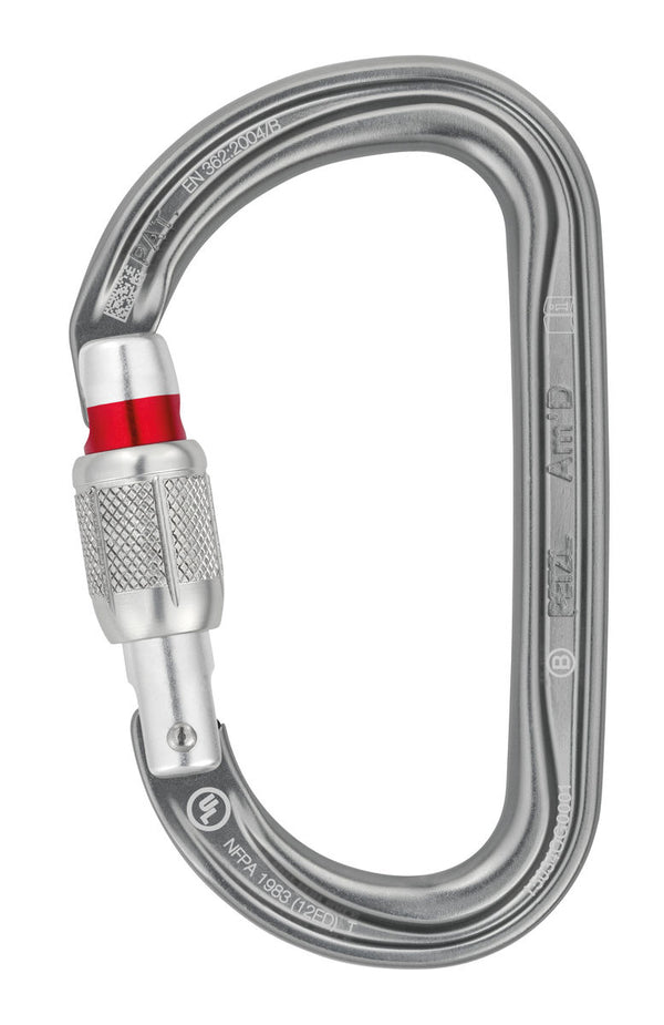 Petzl Am'D – Leichter asymmetrischer Karabiner aus Aluminium mit Keylock-System und verschiedenen Verriegelungssystemen für erhöhte Sicherheit in der Höhenarbeit.