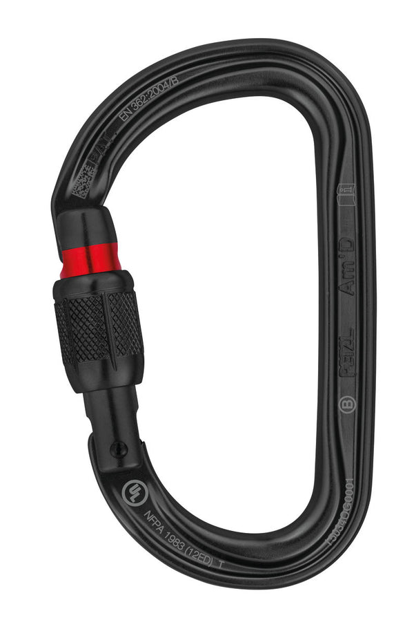 Petzl Am'D – Leichter asymmetrischer Karabiner aus Aluminium mit Keylock-System und verschiedenen Verriegelungssystemen für erhöhte Sicherheit in der Höhenarbeit.