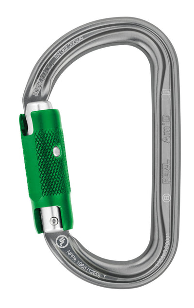 Petzl Am’D PIN-LOCK – Aluminiumkarabiner mit PIN-LOCK-Verriegelung für kollektive Nutzung. Hohe Bruchlast (27 kN längs), Keylock-System und zwei Entriegelungswerkzeuge.