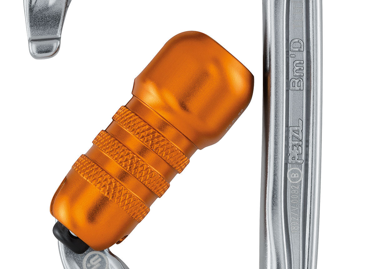Petzl Bm'D – Leichter asymmetrischer Aluminiumkarabiner mit hoher Bruchlast, ideal zum Einhängen von Abseilgeräten und Verbindungsmitteln zur Arbeitsplatzpositionierung.