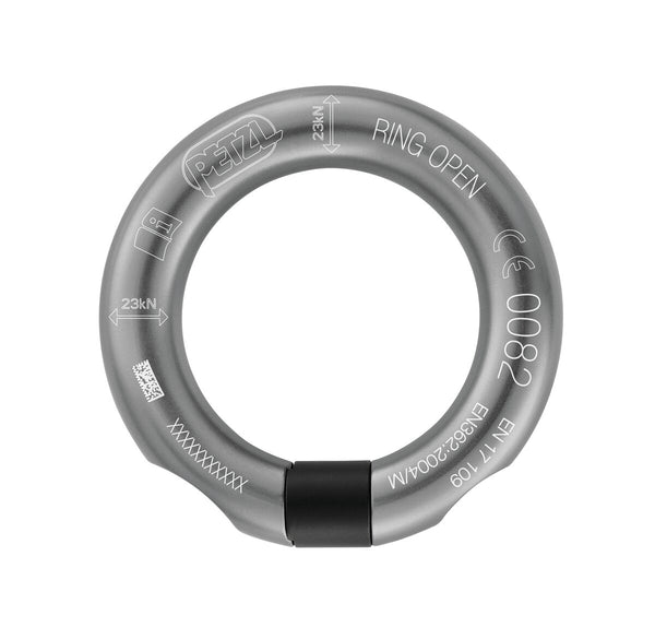 Petzl RING OPEN – Aufschraubbare, runde Aluminium-Öse mit 11 mm Öffnung für permanente Verbindungen. Maximale Bruchlast 23 kN in alle Richtungen.