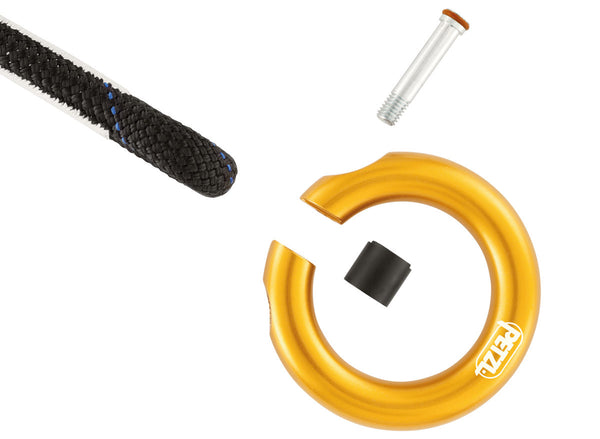 Petzl RING OPEN – Aufschraubbare, runde Aluminium-Öse mit 11 mm Öffnung für permanente Verbindungen. Maximale Bruchlast 23 kN in alle Richtungen.