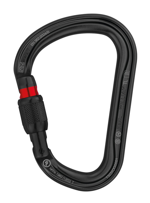 Petzl WILLIAM – Leichtgewichtiger, großer asymmetrischer Karabiner aus Aluminium mit Keylock-System und verschiedenen Verriegelungssystemen, ideal für das Verbinden mehrerer Elemente in der Höhenarbeit.