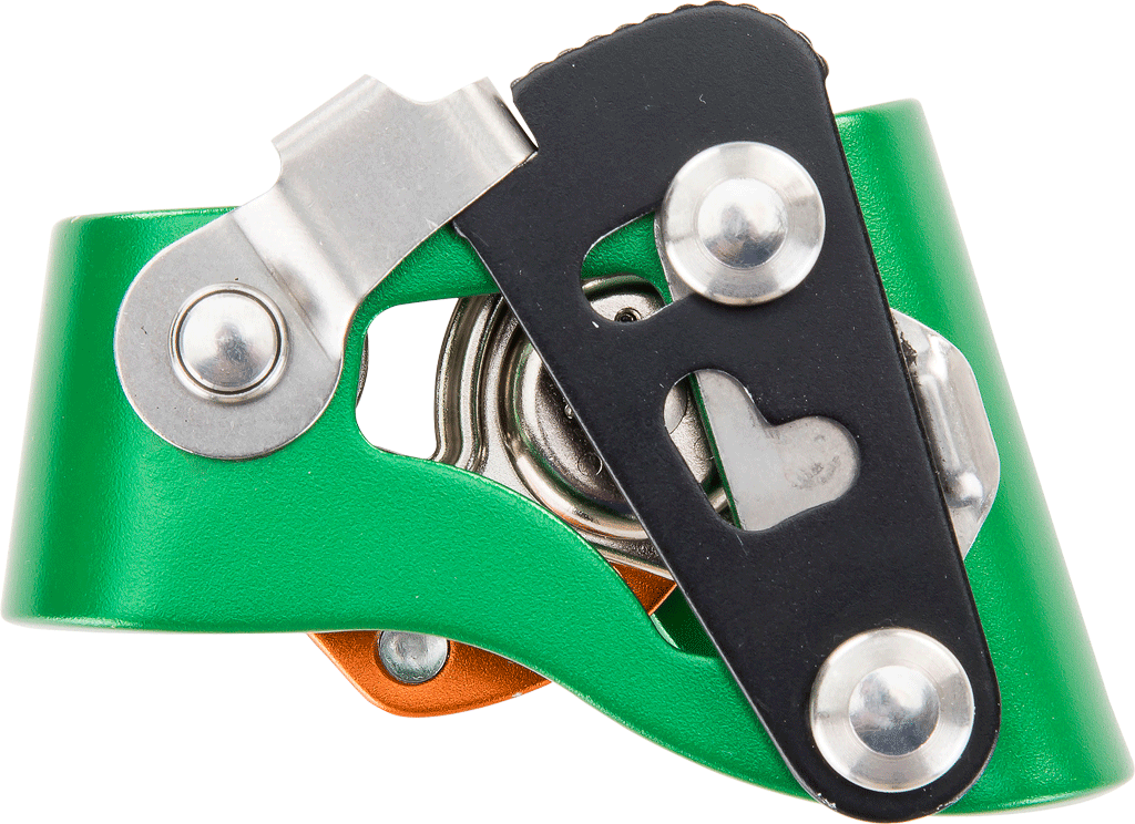  Skylotec QUICK TREE Fußsteigklemme links Grün - Detailansicht selbstreinigende Klemmnocke und Öffnungshebel - imagen 2