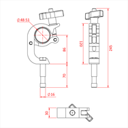 Technische Zeichnung der Doughty Trigger Beamer Clamp mit Maßangaben, Ø48-51mm Rohr-Durchmesser und 16mm Stift. - imagen 3