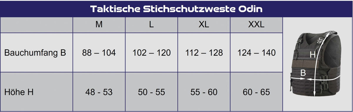 Taktische Stichschutzweste Odin Elite Größentabelle - imagen 10