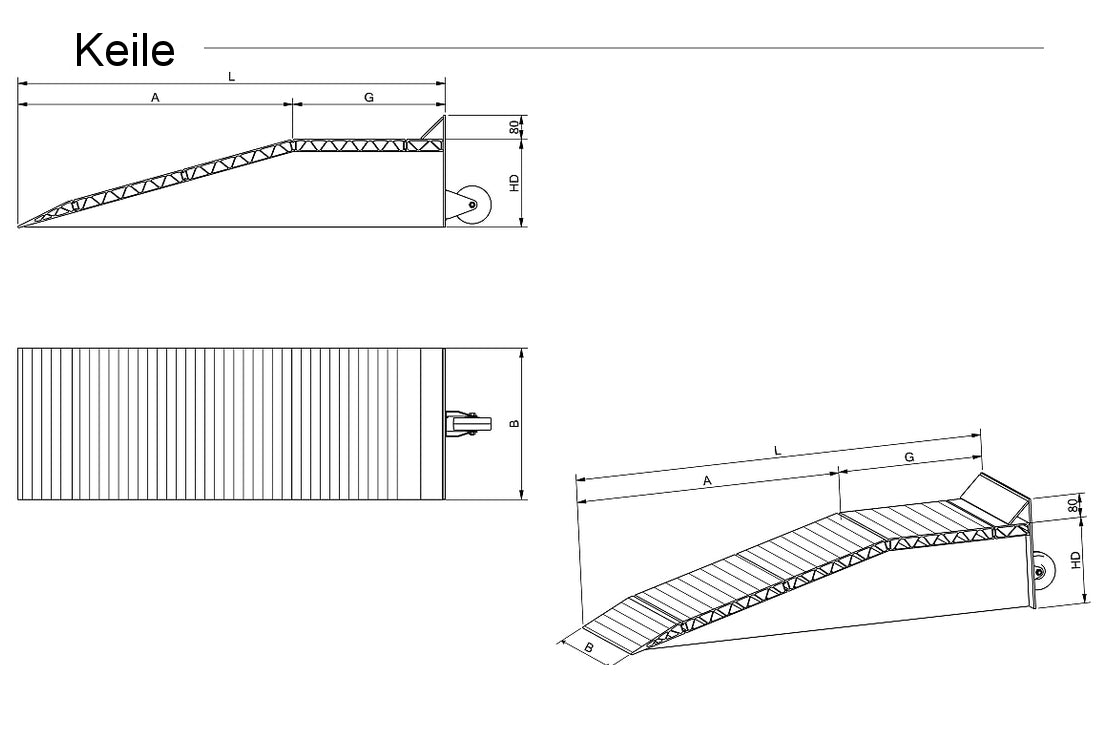 Technische Zeichnung ALTEC Aluminium-Auffahrkeil mit Maßangaben und Seitenansicht - imagen 4