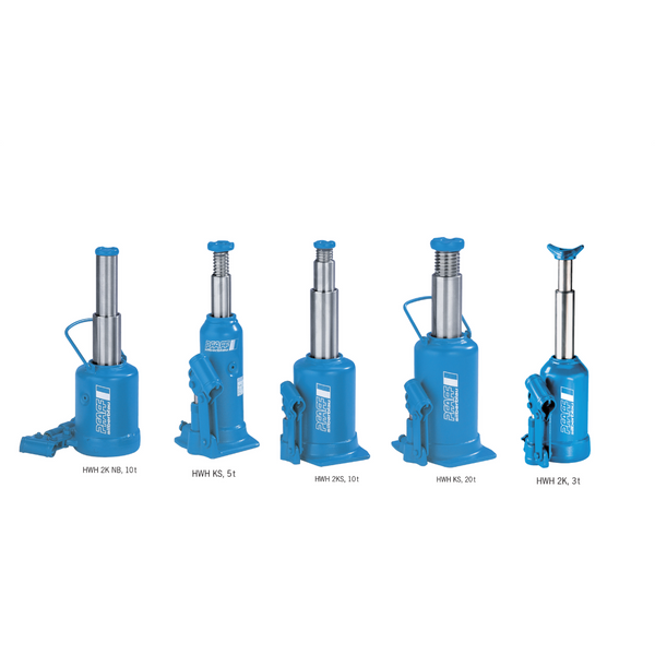 Pfaff-silberblau HWH PROLINE hydraulische Flaschenwagenheber der Serie mit verschiedenen Modellen und Tragfähigkeiten von 3 t bis 20 t