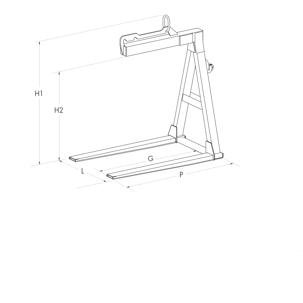 Technische Zeichnung der Special Cop Gabeln 681S062SBX mit Abmessungen L, P, H1, H2 und G - imagen 3