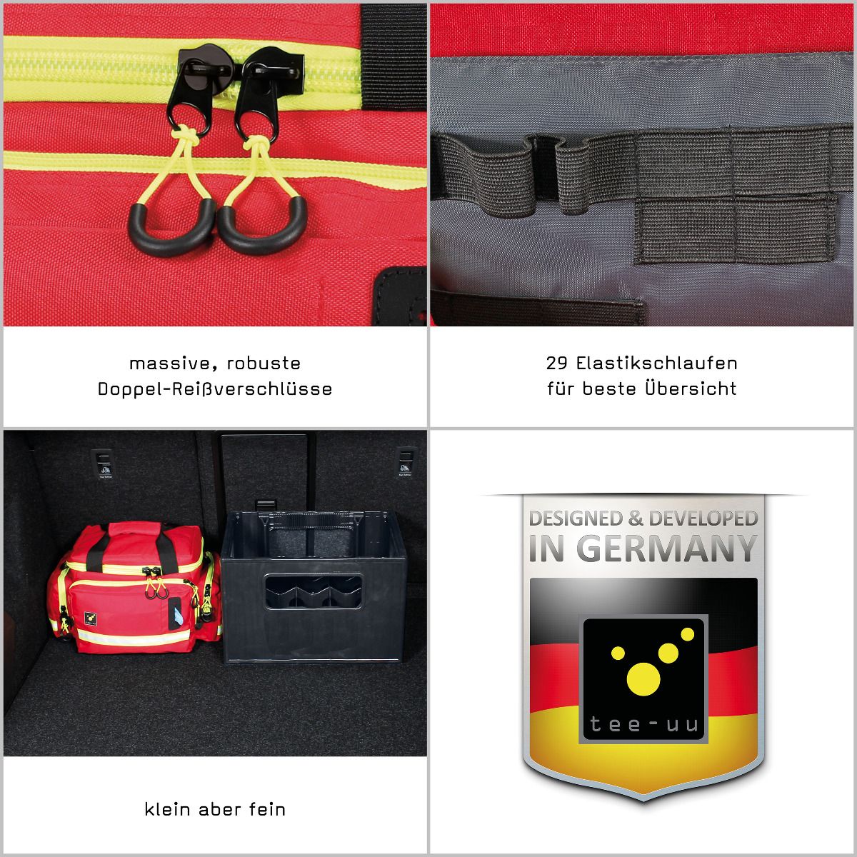 TEE-UU MIC-S Notfalltasche - Rote TEE-UU Notfalltasche aus robustem Material mit gelben Akzenten und Doppel-Reißverschlüssen. - 3120-1500 - imagen 6