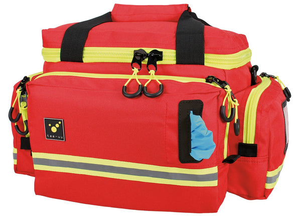 TEE-UU MIC-S Notfalltasche - Rote TEE-UU Notfalltasche mit gelben Reißverschlüssen und schwarzen Griffen. - 3120-1500