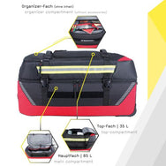 Black and red large trolley bag with yellow reflective stripes and multiple zip compartments. - imagen 5