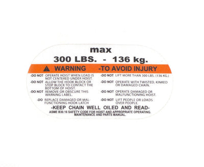 KAPAZITÄT-WARNAUFKLEBER (136 KG/300 LBS) PROSTAR (EN) - CM - Teil - MTN Shop DACH
