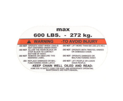KAPAZITÄT-WARNAUFKLEBER (272 kg / 600 LBS) PROSTAR (EN) - CM - Teil - MTN Shop DACH