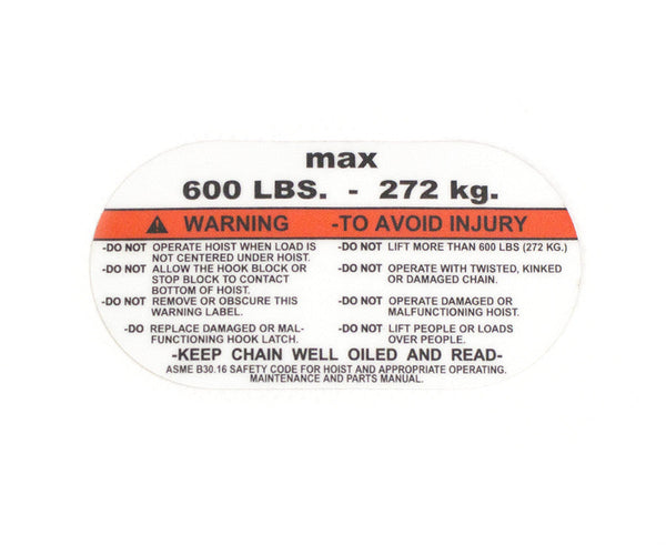 KAPAZITÄT-WARNAUFKLEBER (272 kg / 600 LBS) PROSTAR (EN) - CM - Teil - MTN Shop DACH