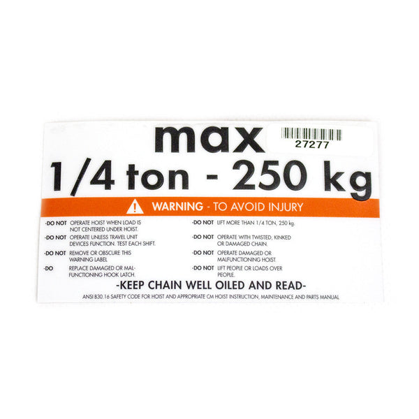 ЕТИКЕТКА 1/4 TON CAPACITY (V1) - CM - Part - MTN Shop ROOF