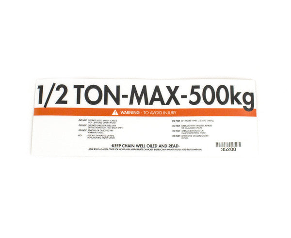 KAPAZITÄTSETIKETT 1/2 TONNE - 500 KG (V2) - CM - Teil - MTN Shop DACH