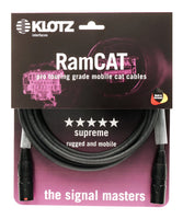 Hochflexibles Klotz RamCAT CAT5e Netzwerkkabel, schwarz – Robustes S/UTP-Datenkabel mit etherCON RJ45-Steckern für professionelle Live-Events, Touring und Bühnentechnik.