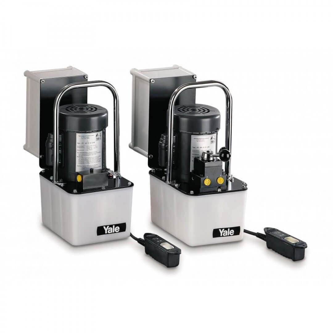 Yale Hydraulik Elektro-Motorpumpen PY-04 – Diese Zweistufen-Kompaktpumpen sind speziell für Instandhaltungs- und Montageeinsätze konzipiert. Sie können je nach Typ einfach- oder doppeltwirkende Hydraulikzylinder betreiben. Betriebsdruck max. 700 bar, zweistufige Ausführung, der Motorstart erfolgt über eine Fernsteuerung (1,8m) mit Druckknopfbedienung und Niederspannungssteuerung. – Jetzt erhältlich im MTN Shop DE.