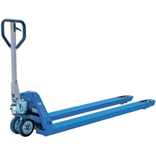 Pfaff Hand Pallet Truck with Extended Forks & Increased Capacity. Capacity: 3000kg/3500kg. Supplied by MTN Shop EU
