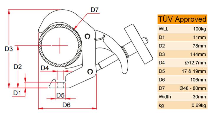 Doughty Quick Trigger Clamp 48-80mm (TÜV-zertifiziert) [Multi-Pack] - Doughty Engineering - Rigging-Geräte - MTN Shop DACH