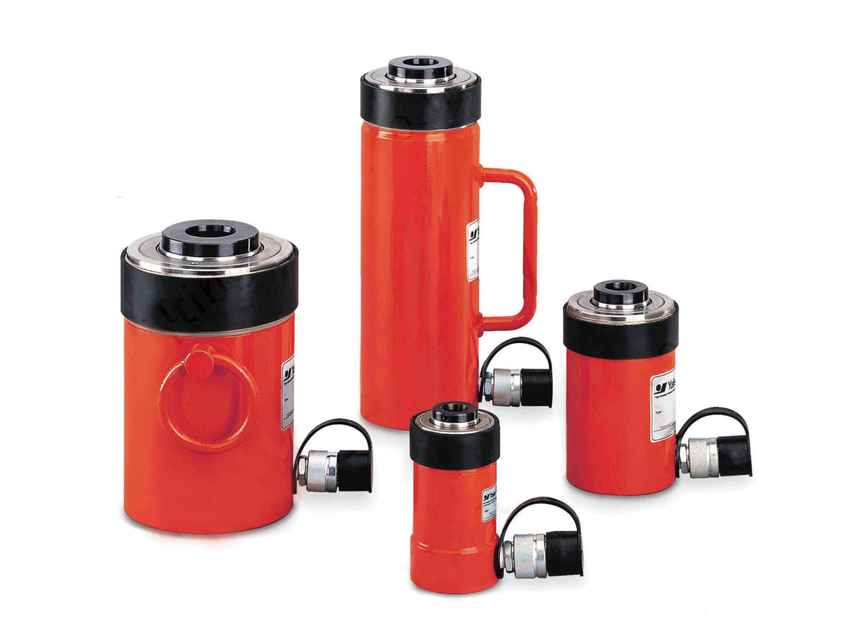 Yale Hydraulik Hohlkolben-Zylinder YCS – Aufgrund ihrer durchgehenden Mittelbohrung eignen sich diese Hohlkolben-Zylinder besonders für Einsätze, bei denen hohe Zugkräfte mittels Gewindespindeln aufgebracht werden müssen. Hohlkolben-Zylinder werden bevorzugt beim Spannen von Zugankern, Ein- und Auspressen von Lagern, Wellen, Bolzen und Hülsen, beim Ausziehen von Rohren und beim Ziehen bzw. Verschieben von schweren Konstruktionen eingesetzt. – Jetzt erhältlich im MTN Shop DE.