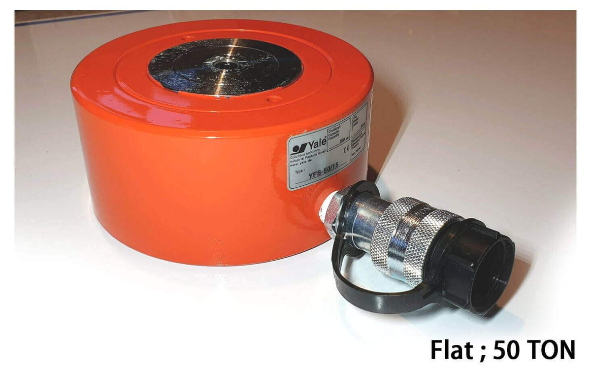 Yale Hydraulik Zylinder, Flachprofil YLS/YFS – Kurzhub- und Flach-Zylinder bieten sich dort an, wo nur wenig Freiraum zur Verfügung steht. Diese kompakten Hydraulikzylinder sind in allen Bereichen der Industrie zu finden, wie z. B. Stahlbau, Schwerindustrie, Kraftwerke, Bauwesen, Anlagenbau usw. Sie werden hauptsächlich eingesetzt zum Heben, Ausrichten, Wiegen, Spannen oder einfach als kompakte Kraftquelle für universelle Pressarbeiten. – Jetzt erhältlich im MTN Shop DE. - imagen 3