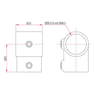 Doughty Engineering Rohrschelle Seitliche Geländerstütze Horizontal (Nur Größe 2) – zweites Bild