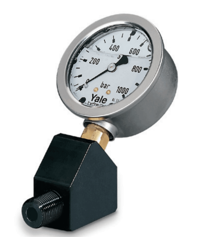 Yale Manometer – Der Einsatz von Manometern empfiehlt sich immer, wenn der Betriebsdruck, und damit die Kraft der angeschlossenen Hydraulikzylinder, abgelesen werden soll. Yale Manometer verfügen über ein Edelstahlgehäuse und eine Acrylglassichtscheibe und sind zur besseren Dämpfung mit Glyzerin gefüllt. Dadurch ergibt sich eine hohe Lebensdauer und eine genaue Ablesemöglichkeit. Auch beim Einsatz von Motorpumpen vibriert der Zeiger nicht. – Jetzt erhältlich im MTN Shop DE.